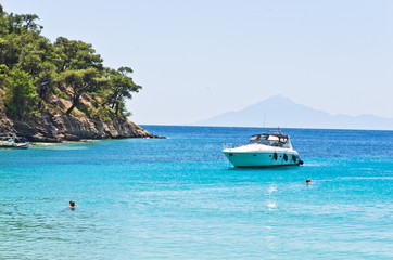 Fototapeta na wymiar Turquoise sea color near Aliki beach, island of Thassos