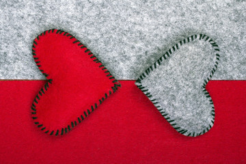 felt hearts on two different backgrounds, valentines composition