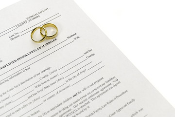Divorce Form With Pair Of Wedding Rings