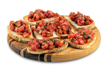 Italian bruschetta on a wooden cutting board