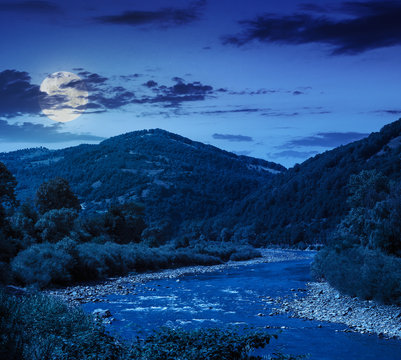 mountain river on a clear summer night