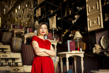 attractive girl with red lipstick