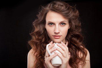 Coffee. Beautiful Girl Drinking Tea or Coffee. Beauty Woman