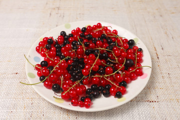 Mixed black adn red currants in a bowl