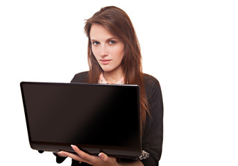 Computer. Laptop.Woman.Girl. Businesswoman. Working at laptop
