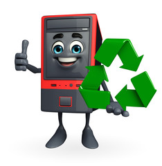 Computer Cabinet Character with recycle icon