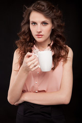 Coffee. Beautiful Girl Drinking Tea or Coffee. Beauty Woman