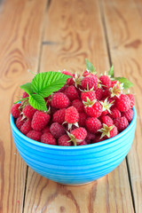 Raspberries in the blue bowl
