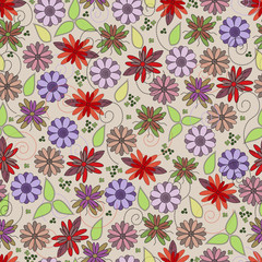 Abstract seamless background with multicolored flowers