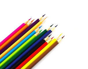 Colour pencils on white background