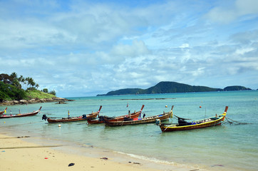 Fototapeta na wymiar Fishing Boat at Rawai Beach at Sea of Phuket Thailand