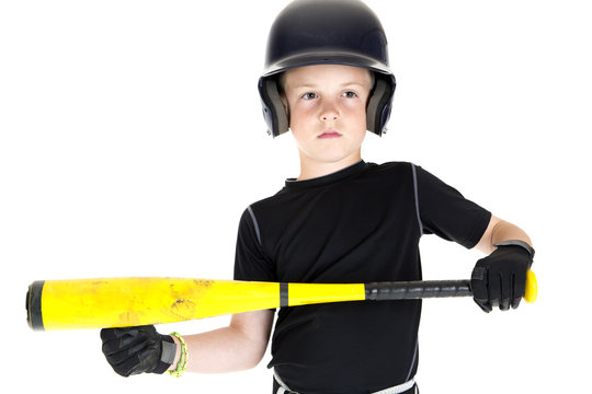 Boy Baseball Player With His Bat Ready To Bunt