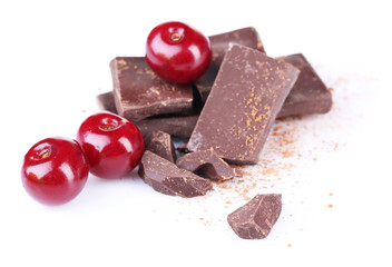 Cherries and chopped chocolate isolated on white