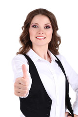 Young business woman isolated on white