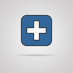 Vector blue cross icon with shadow. Eps10