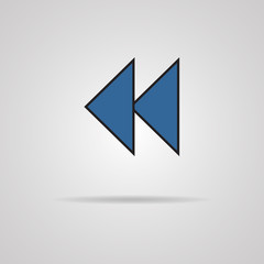 Reverse or rewind icon with shadow. Media player