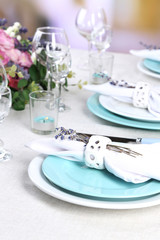 Dining table setting with lavender flowers