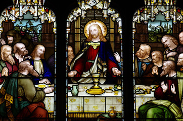 The last supper in stained glass