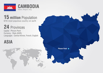 Cambodia world map with a pixel diamond texture.