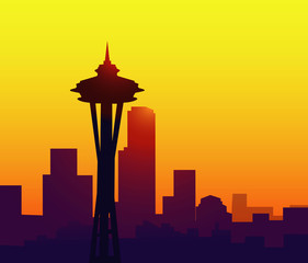 Seattle Sunset-Vector