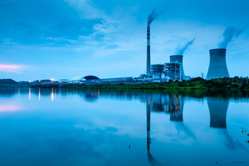 power plant by night