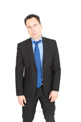 Handsome businessman doing different expressions in different sets of clothes: shocked