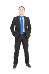 Handsome businessman doing different expressions in different sets of clothes: hands in pockets