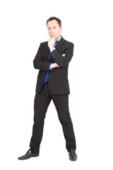 Handsome businessman doing different expressions in different sets of clothes: arms crossed