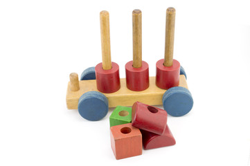 Wooden colorful bricks isolated on white background