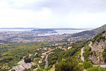 Fototapeta na wymiar Panorama of city Split from fortress Klis - Croatia, Dalmatia ar