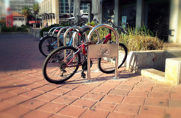 Obraz premium Bicycle parking early weekend morning