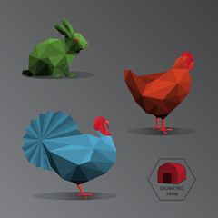 Colour full geometric illustration of small farm animals - trian