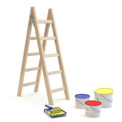 ladder and paints - obrazy, fototapety, plakaty