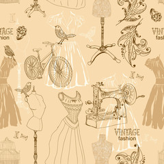 Vintage Seamless pattern - fashion and sewing