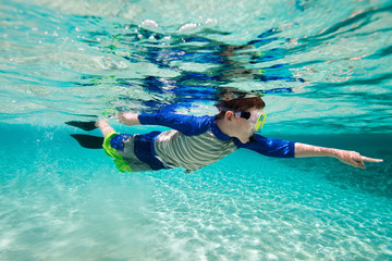 Boy swimming underwater