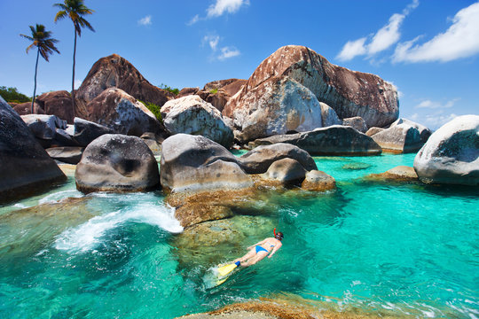 Woman snorkeling at tropical water