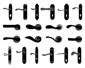 Silhouettes of doorknob and handles of the door 2, vector