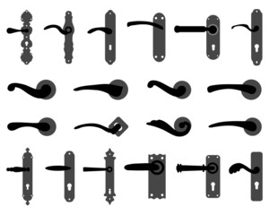Silhouettes of doorknob and handles of the door, vector