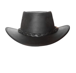 Black leather hat with space for your funny face.