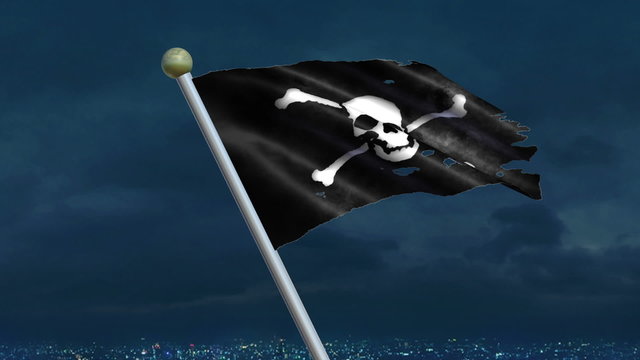 Looping Pirate Jolly Roger Flag animation with sky background