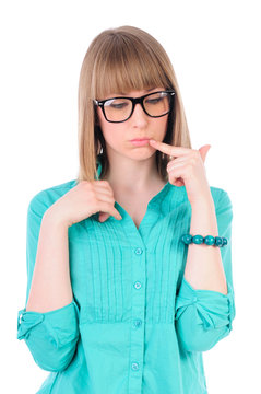 Hipster smart girl with glasses with thick frames