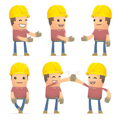 set of builder character in different poses