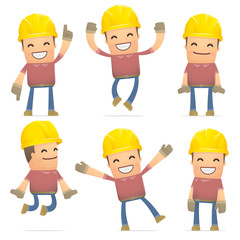 set of builder character in different poses