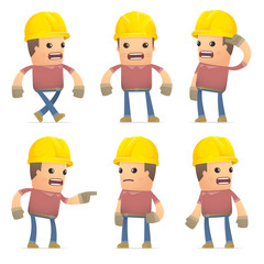 set of builder character in different poses