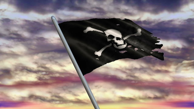 Looping Pirate Jolly Roger Flag animation with sky background