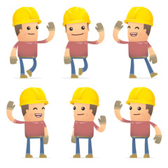 set of builder character in different poses