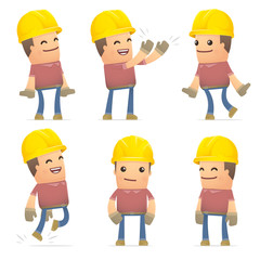 set of builder character in different poses