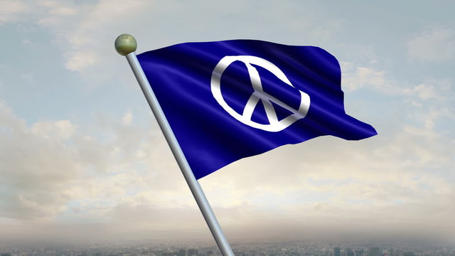 Looping Peace Sign Flag animation with sky background