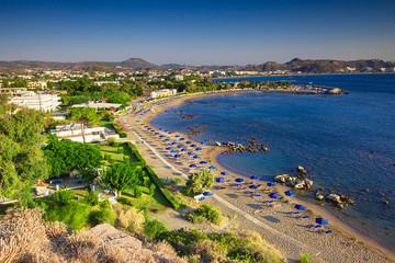View of Faliraki excellent beach, Rhodes island - obrazy, fototapety, plakaty