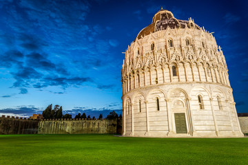 Ancient monuments in Pisa at sunset